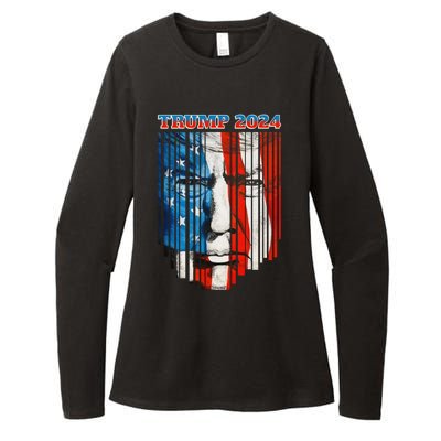 Us Flag Face Trump 2024 Vintage Donald Trump 4th Of July Gift Womens CVC Long Sleeve Shirt