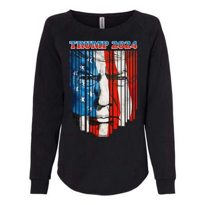 Us Flag Face Trump 2024 Vintage Donald Trump 4th Of July Gift Womens California Wash Sweatshirt