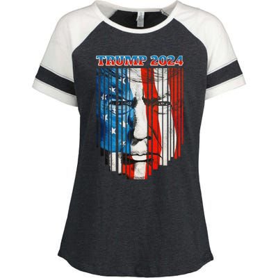 Us Flag Face Trump 2024 Vintage Donald Trump 4th Of July Gift Enza Ladies Jersey Colorblock Tee