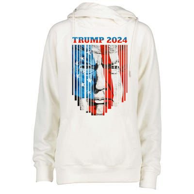 Us Flag Face Trump 2024 Vintage Donald Trump 4th Of July Gift Womens Funnel Neck Pullover Hood