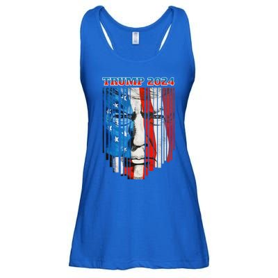 Us Flag Face Trump 2024 Vintage Donald Trump 4th Of July Gift Ladies Essential Flowy Tank