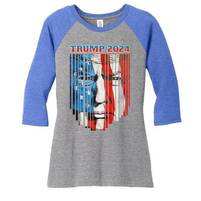 Us Flag Face Trump 2024 Vintage Donald Trump 4th Of July Gift Women's Tri-Blend 3/4-Sleeve Raglan Shirt