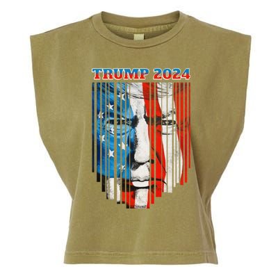 Us Flag Face Trump 2024 Vintage Donald Trump 4th Of July Gift Garment-Dyed Women's Muscle Tee