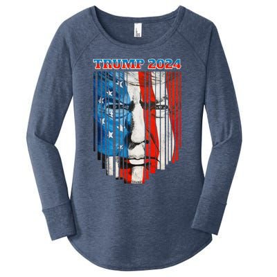 Us Flag Face Trump 2024 Vintage Donald Trump 4th Of July Gift Women's Perfect Tri Tunic Long Sleeve Shirt