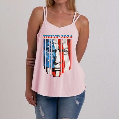 Us Flag Face Trump 2024 Vintage Donald Trump 4th Of July Gift Women's Strappy Tank