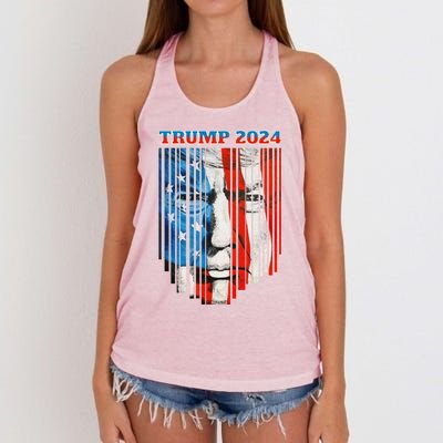 Us Flag Face Trump 2024 Vintage Donald Trump 4th Of July Gift Women's Knotted Racerback Tank