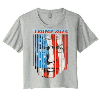 Us Flag Face Trump 2024 Vintage Donald Trump 4th Of July Gift Women's Crop Top Tee