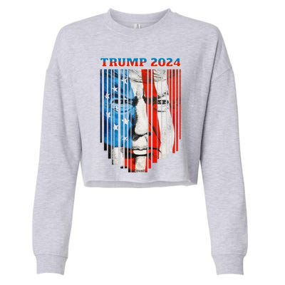 Us Flag Face Trump 2024 Vintage Donald Trump 4th Of July Gift Cropped Pullover Crew