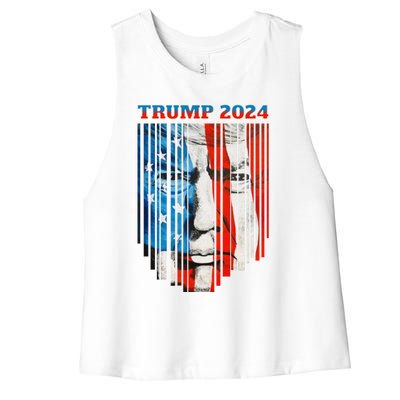 Us Flag Face Trump 2024 Vintage Donald Trump 4th Of July Gift Women's Racerback Cropped Tank