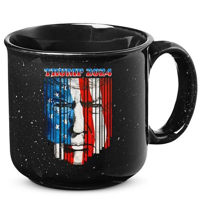 US Flag Face Trump 2024 Vintage Donald Trump 4th of July 15oz Campfire Ceramic Mug