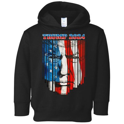 US Flag Face Trump 2024 Vintage Donald Trump 4th of July Toddler Hoodie