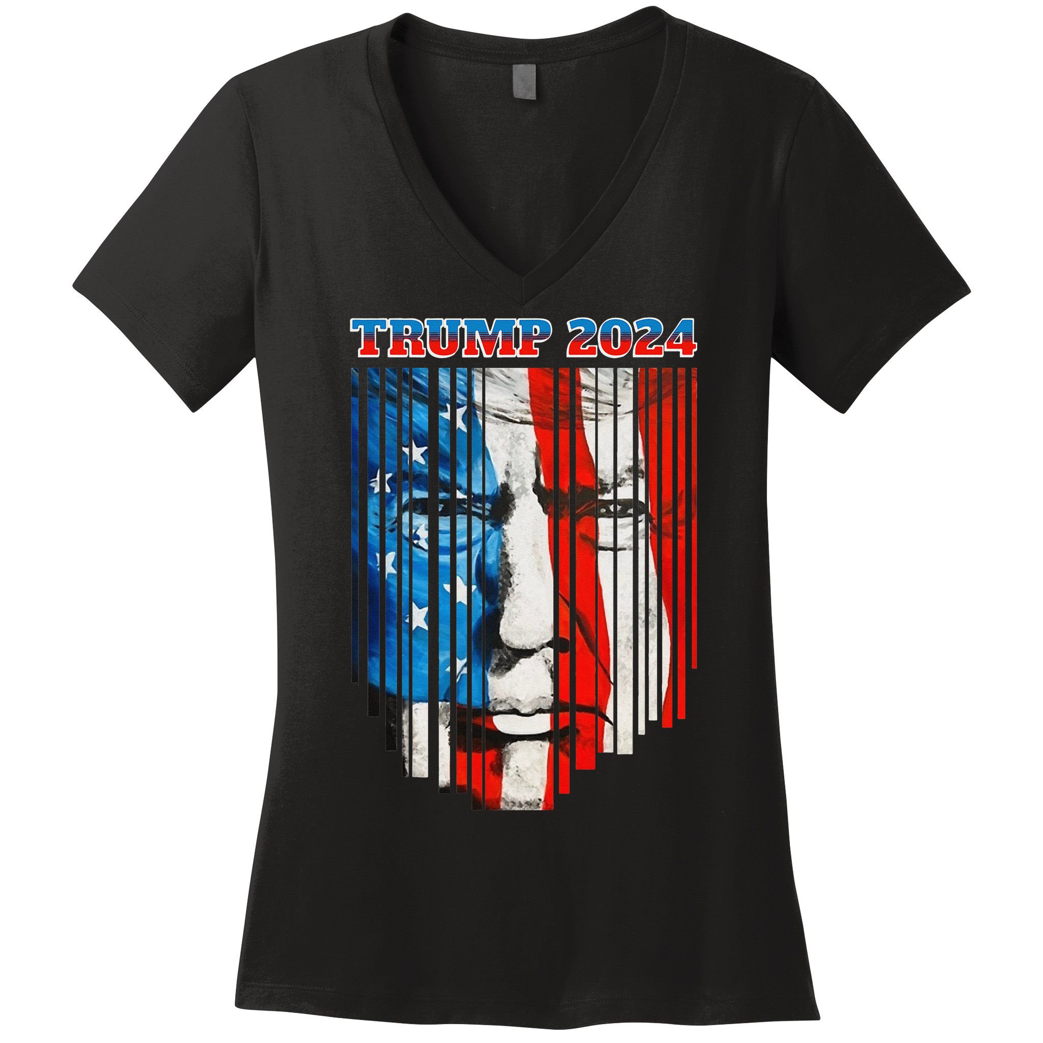 US Flag Face Trump 2024 Vintage Donald Trump 4th of July Women's V-Neck T-Shirt