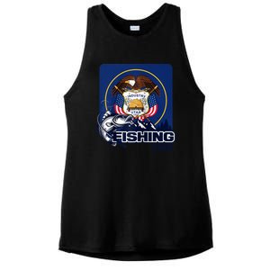 Utah Fishing Flag Of Utah Fishing In Utah Ladies PosiCharge Tri-Blend Wicking Tank