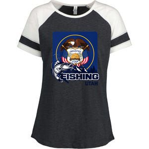 Utah Fishing Flag Of Utah Fishing In Utah Enza Ladies Jersey Colorblock Tee