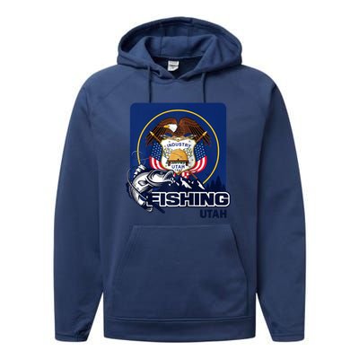 Utah Fishing Flag Of Utah Fishing In Utah Performance Fleece Hoodie