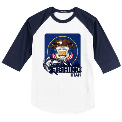 Utah Fishing Flag Of Utah Fishing In Utah Baseball Sleeve Shirt