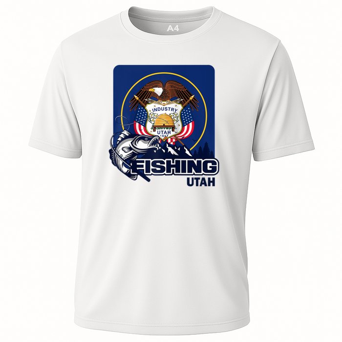 Utah Fishing Flag Of Utah Fishing In Utah Cooling Performance Crew T-Shirt