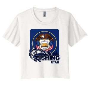 Utah Fishing Flag Of Utah Fishing In Utah Women's Crop Top Tee