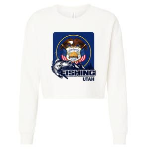 Utah Fishing Flag Of Utah Fishing In Utah Cropped Pullover Crew