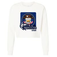 Utah Fishing Flag Of Utah Fishing In Utah Cropped Pullover Crew