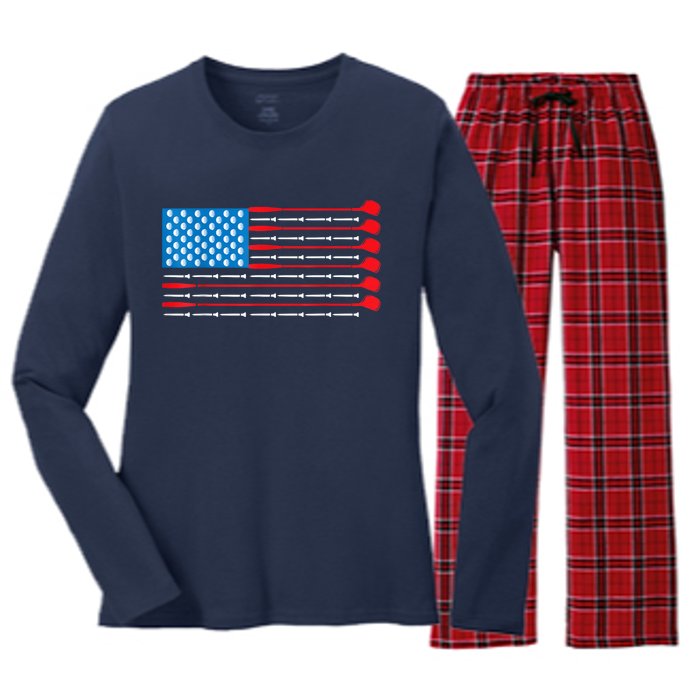 Usa Flag Golf Clubs & Golf Balls Patriotic Golf Gift Women's Long Sleeve Flannel Pajama Set 