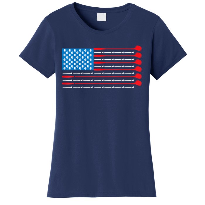 Usa Flag Golf Clubs & Golf Balls Patriotic Golf Gift Women's T-Shirt