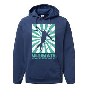 Ultimate Frisbee Gift Catch The Flying Disc Silhouette Performance Fleece Hoodie