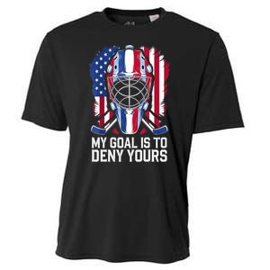 Us Flag Goalie My Goal Is To Deny Yours Ice Hockey Goalkeeper Gift Cooling Performance Crew T-Shirt