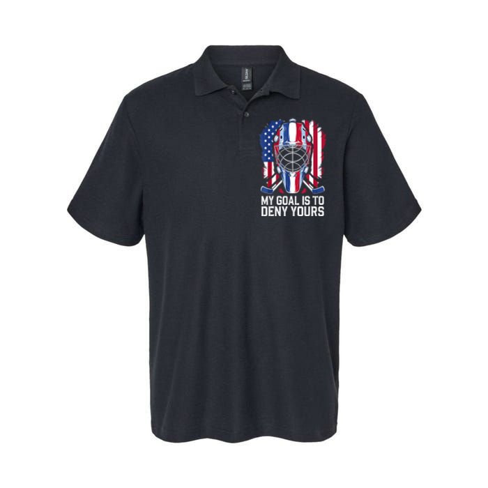 Us Flag Goalie My Goal Is To Deny Yours Ice Hockey Goalkeeper Gift Softstyle Adult Sport Polo