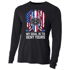 Us Flag Goalie My Goal Is To Deny Yours Ice Hockey Goalkeeper Gift Cooling Performance Long Sleeve Crew