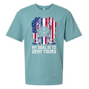 Us Flag Goalie My Goal Is To Deny Yours Ice Hockey Goalkeeper Gift Sueded Cloud Jersey T-Shirt