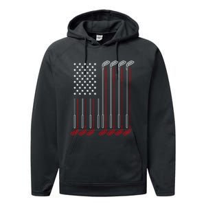 Us Flag Golfer Golfing Sport Golf Course American Pride Golf Gift Performance Fleece Hoodie