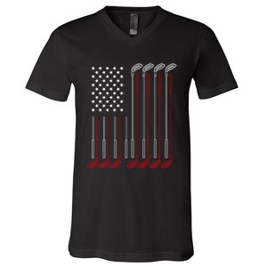 Us Flag Golfer Golfing Sport Golf Course American Pride Golf Gift V-Neck T-Shirt