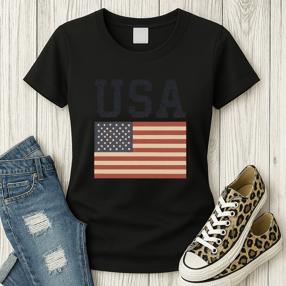 USA Flag Graphic Womens T-Shirt