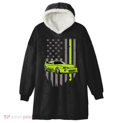 Usa Flag Green Mk4 Jdm Tokyo Supra Drift Car Street Racing Hooded Wearable Blanket