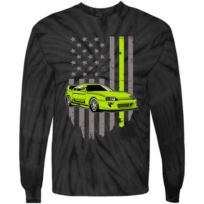 Usa Flag Green Mk4 Jdm Tokyo Supra Drift Car Street Racing Tie-Dye Long Sleeve Shirt