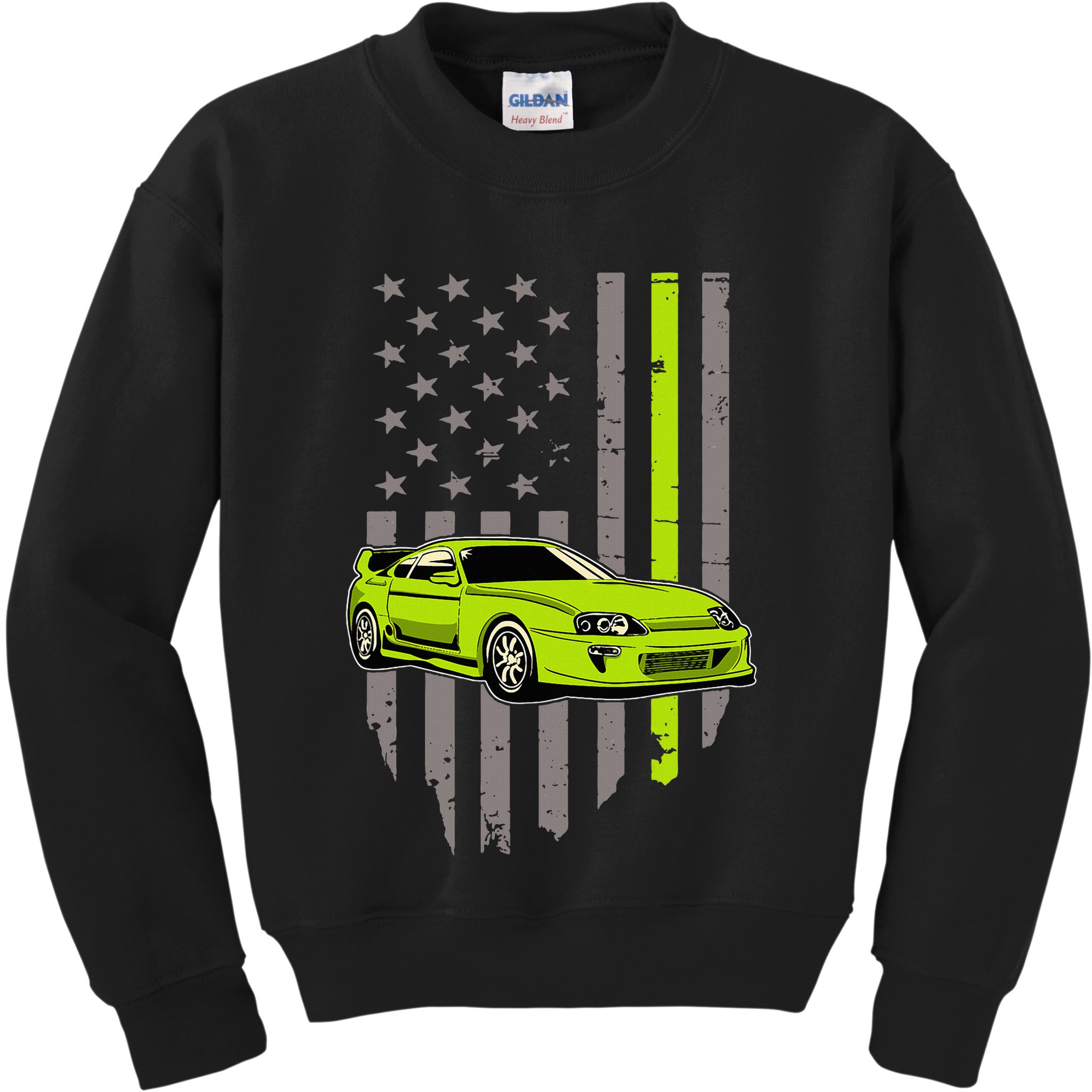 Usa Flag Green Mk4 Jdm Tokyo Supra Drift Car Street Racing Kids Sweatshirt