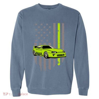 Usa Flag Green Mk4 Jdm Tokyo Supra Drift Car Street Racing Garment-Dyed Sweatshirt
