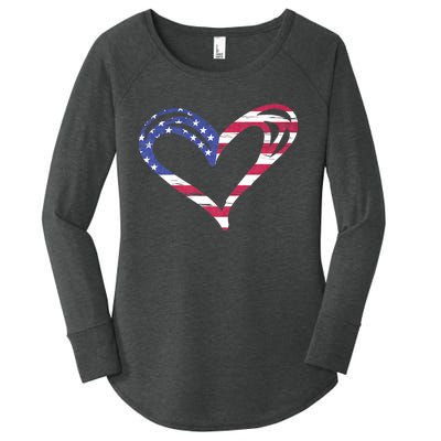 Usa Flag Heart American Patriotic Armed Forces Memorial Day Women's Perfect Tri Tunic Long Sleeve Shirt