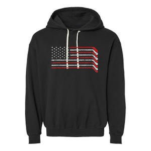 Us Flag Hockey Stick Patriotic American Hockey Player Hockey Garment-Dyed Fleece Hoodie