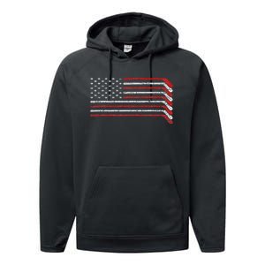 Us Flag Hockey Stick Patriotic American Hockey Player Hockey Performance Fleece Hoodie