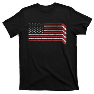 Us Flag Hockey Stick Patriotic American Hockey Player Hockey T-Shirt