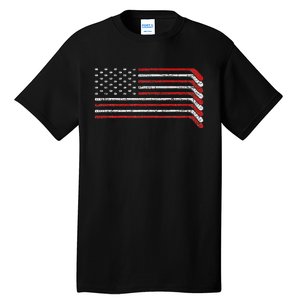 Us Flag Hockey Stick Patriotic American Hockey Player Hockey Tall T-Shirt