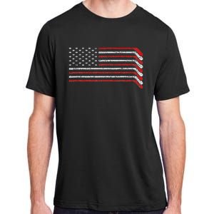 Us Flag Hockey Stick Patriotic American Hockey Player Hockey Adult ChromaSoft Performance T-Shirt