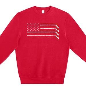 Us Flag Hockey Stick Patriotic American Hockey Player Hockey Premium Crewneck Sweatshirt