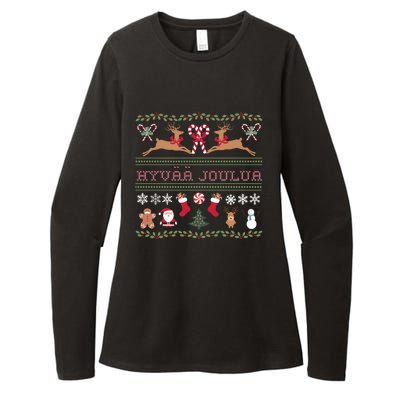 Ugly Finnish Hyvaa Joulua Merry Christmas Novelty Apparel Womens CVC Long Sleeve Shirt