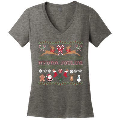 Ugly Finnish Hyvaa Joulua Merry Christmas Novelty Apparel Women's V-Neck T-Shirt