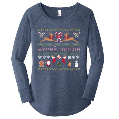 Ugly Finnish Hyvaa Joulua Merry Christmas Novelty Apparel Women's Perfect Tri Tunic Long Sleeve Shirt