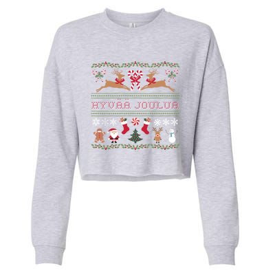 Ugly Finnish Hyvaa Joulua Merry Christmas Novelty Apparel Cropped Pullover Crew