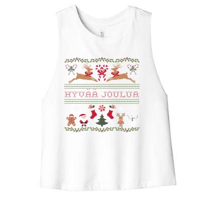 Ugly Finnish Hyvaa Joulua Merry Christmas Novelty Apparel Women's Racerback Cropped Tank